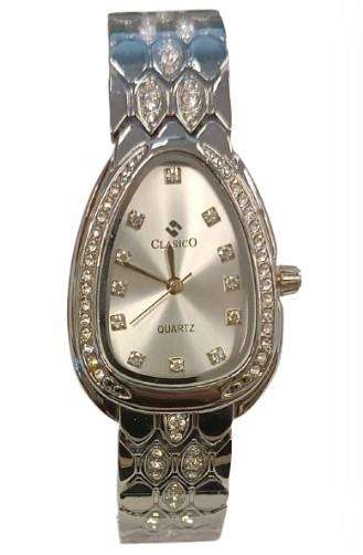 Clasico Ladies Bling Fashion Water Resistant Silver Oval Dial Silver Metal Strap Bracelet Watch