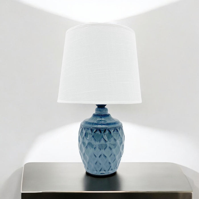 40CM BLUE CERAMIC  LAMP AND SHADE
