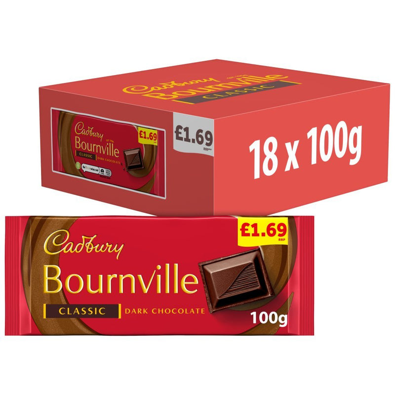 Cadbury Bournville Classic Dark Chocolate Bar 100g (Box of 18)