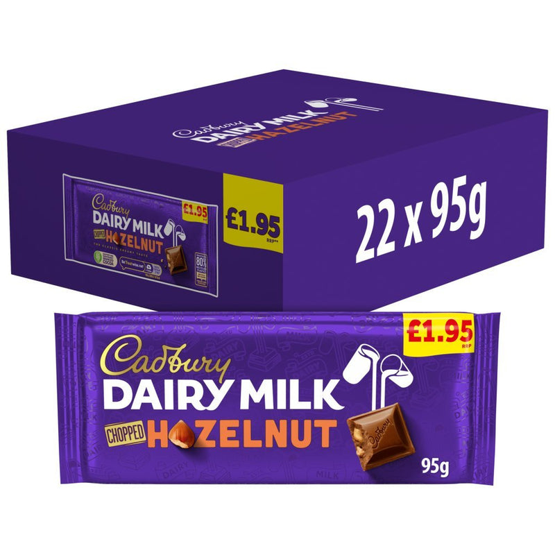 Cadbury Dairy Milk Chopped Hazelnut Chocolate Bar 95g (Case of 22)