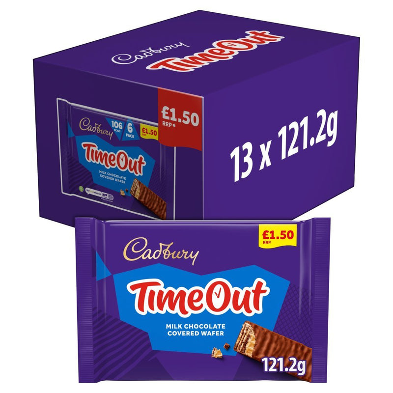 Cadbury Timeout Milk Chocolate Wafer Biscuits 6 Pack PMP (Case of 13)
