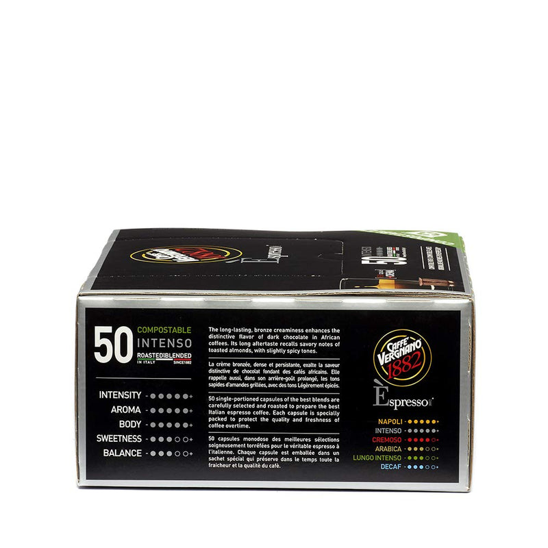 Caffe Vergnano Intenso Espresso Capsules – Nespresso Original Line Compatible, Compostable, Medium Roast, 50 Count (25oz) – Imported from Italy
