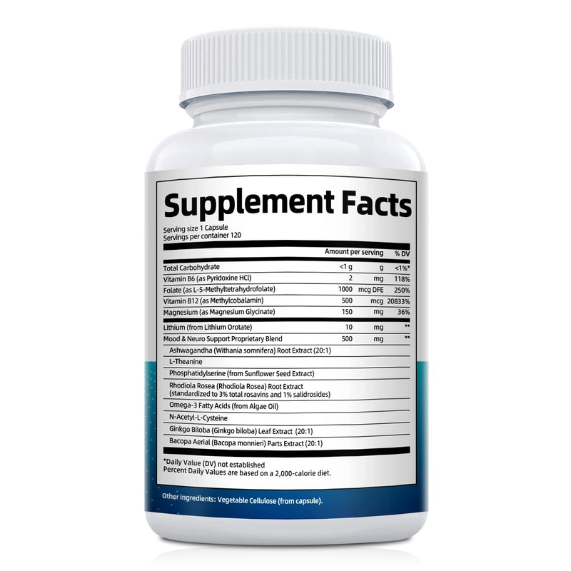 Lithium Orotate Complex – 7-in-1 Brain Health Support | Vegan, Non-GMO, 120 Capsules