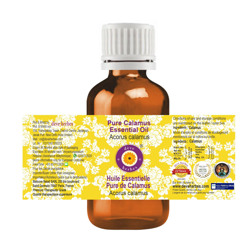 Deve Herbes Pure Calamus Essential Oil – Steam Distilled 100ml (Acorus Calamus)