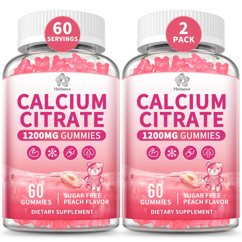 Calcium Citrate Gummies 1200 mg – High-Absorption Calcium for Adults (Sugar Free, Gluten Free, Non-GMO)