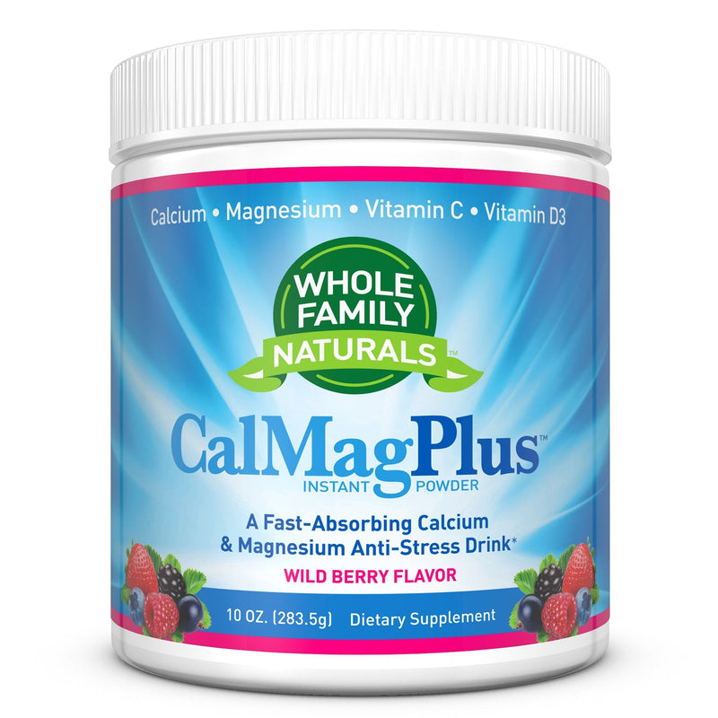 Calcium Magnesium Powder Supplement – CalMag Plus with Vitamin C & D3 – Gluten Free, Non-GMO, Wild Berry