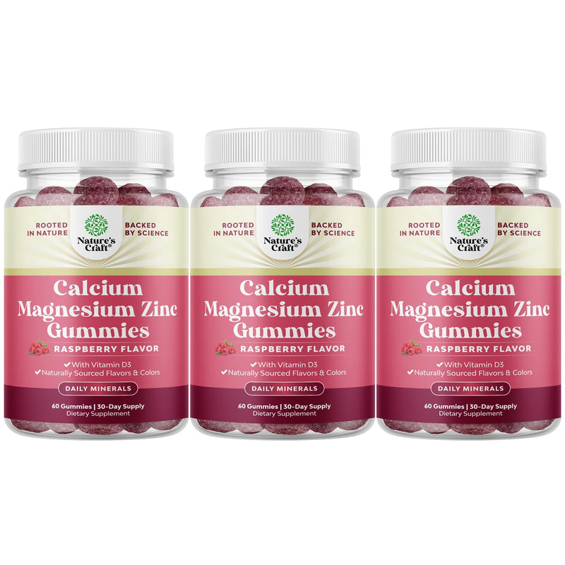 Calcium Magnesium Zinc Gummies with Vitamin D3 – Kosher Non-GMO Gelatin-Free (3 Month Supply)