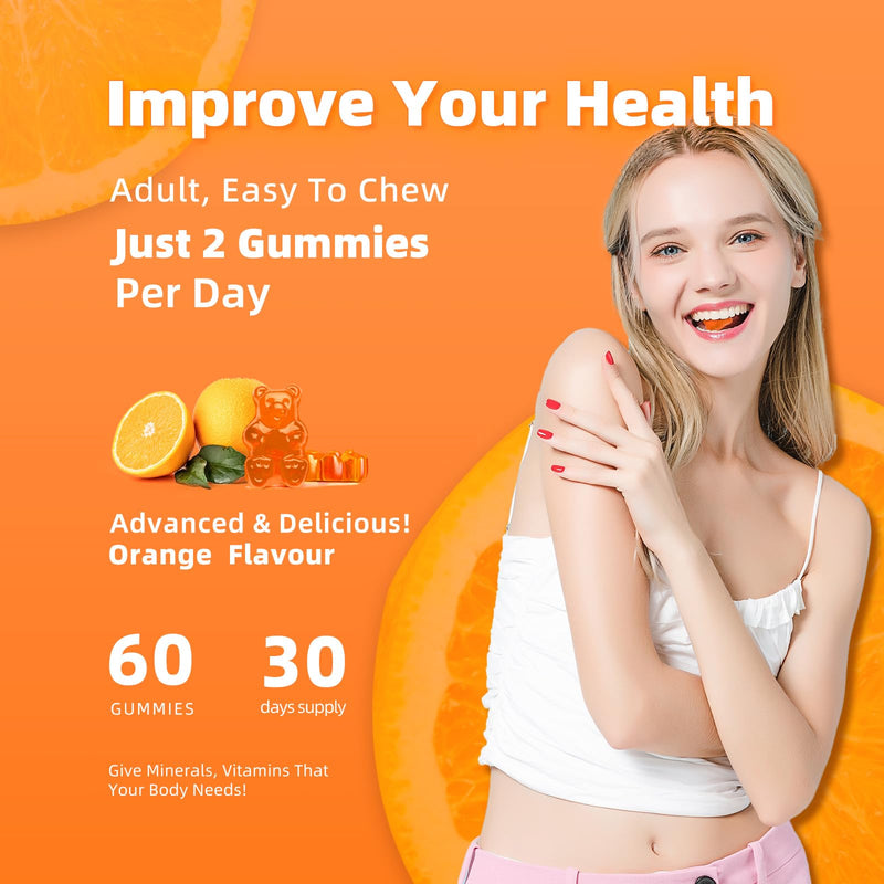 Calcium Magnesium Zinc Gummies with Vitamin D3 & K2 – High Potency Orange 60 Gummies