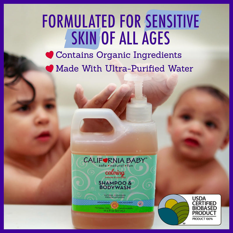 California Baby Calming Shampoo + Body Wash – 100% Plant-Based, Lavender, Hypoallergenic (517 mL / 17.5 oz)