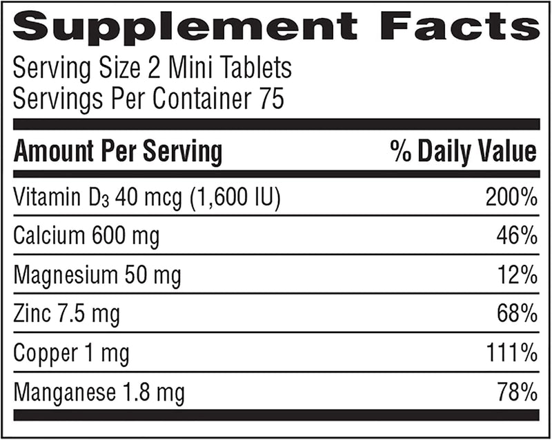 Caltrate Minis + Minerals – 150 Count (Pack of 2) | Calcium + Vitamin D3 + Zinc, Copper & Manganese