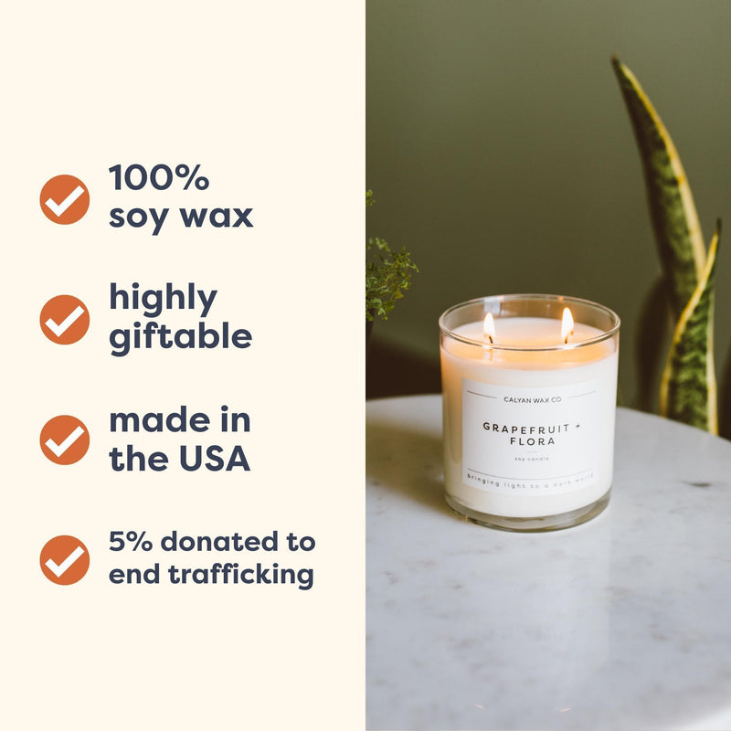 Calyan Wax Co. Grapefruit & Flora 2-Wick Candle - 37 Hr Burn | Non-Toxic Soy 8.8oz Jar