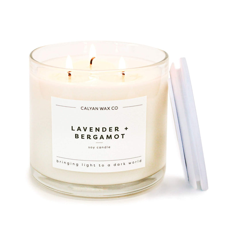 Calyan Wax Co. Lavender & Bergamot 3-Wick Candle – 14.9oz Soy, 43-Hour Burn