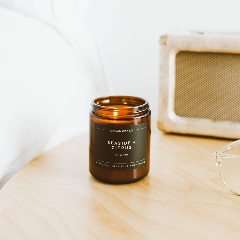 Calyan Wax Co. Seaside & Citrus Candle – 57-Hour Non-Toxic Soy, Amber Jar 7.2oz