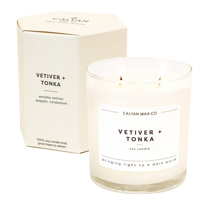 Calyan Wax Co. Vetiver & Tonka 2-Wick Scented Candle – 37 Hour Burn – Luxury Non-Toxic Soy Wax (8.8oz)