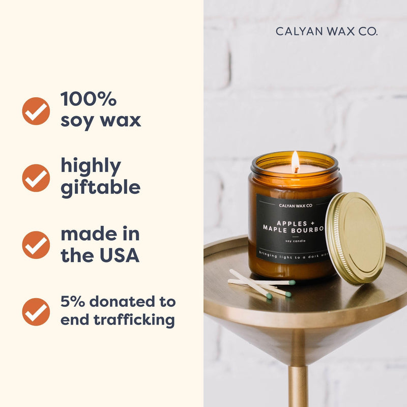 Calyan Wax Co. Redwood & Vanilla Soy Candle – 57 Hr Burn | 7.2oz Amber Jar