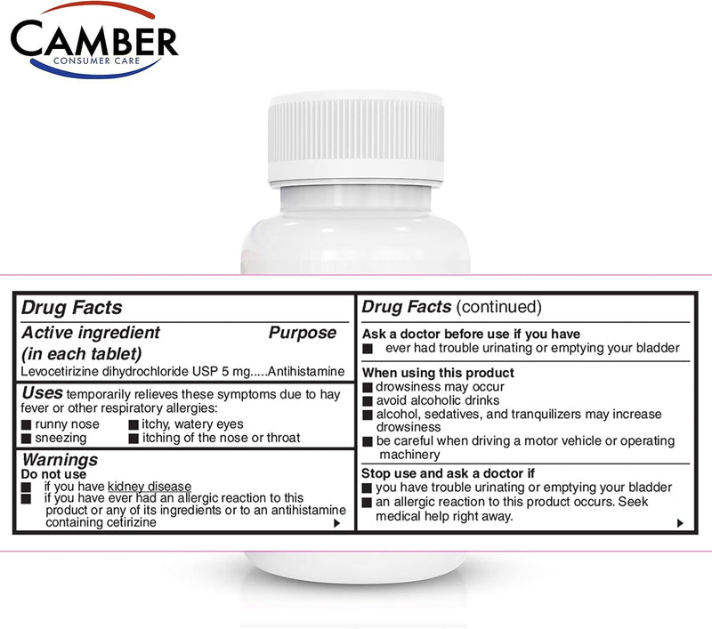 Camber Consumer Care Levocetirizine Dihydrochloride 5mg Tablets – 24-Hour Allergy Relief (80 Count) Compare to Xyzal