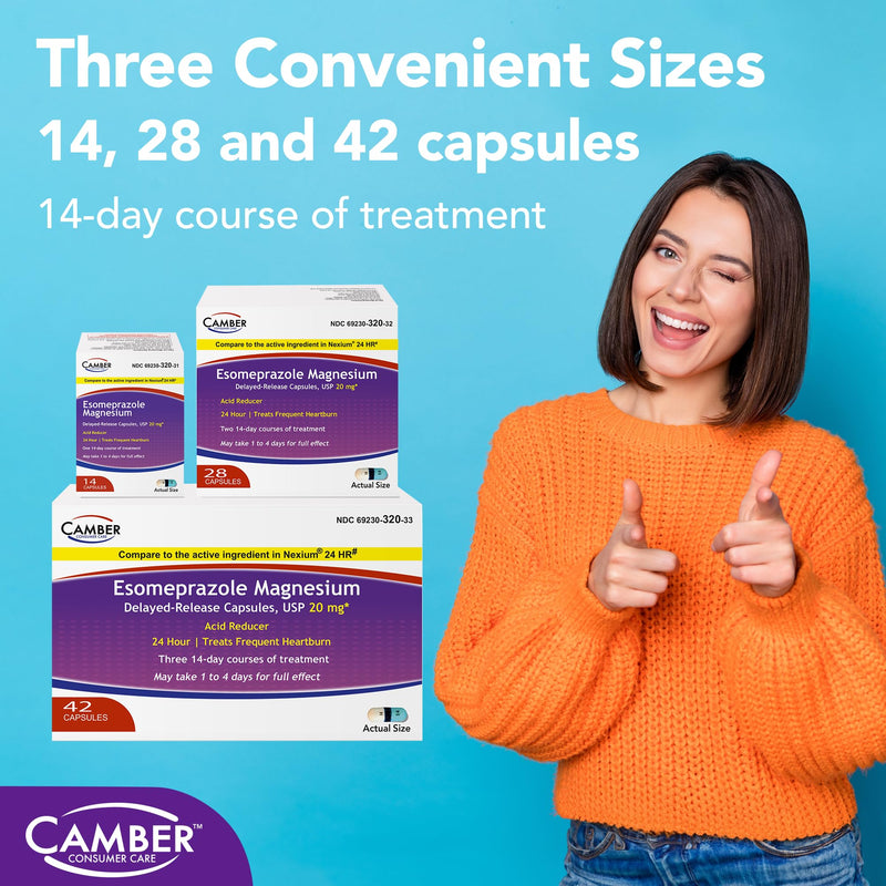 Camber Esomeprazole Magnesium USP 20mg - Delayed-Release Heartburn Capsules (42 Count)