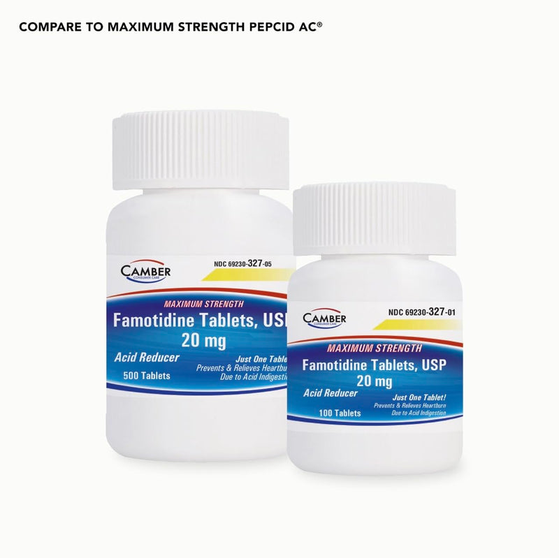 Camber Famotidine 20 mg Tablets – Maximum Strength Heartburn Relief, 100 Count