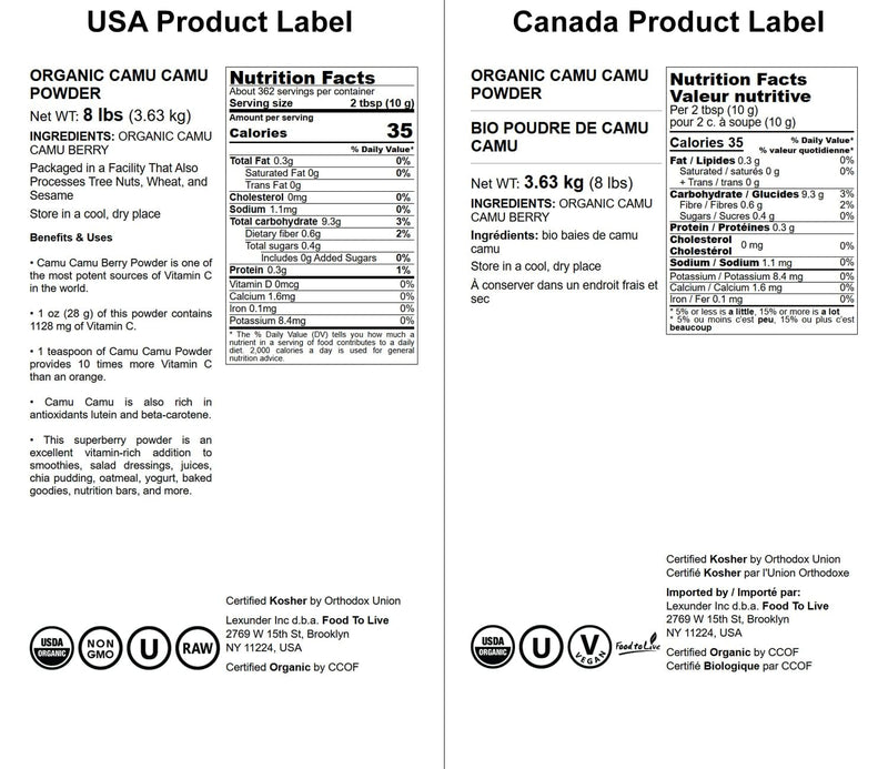 Food To Live Organic Camu Camu Powder – 8 Pounds – Non-GMO, Kosher, Raw, Vegan Superfood