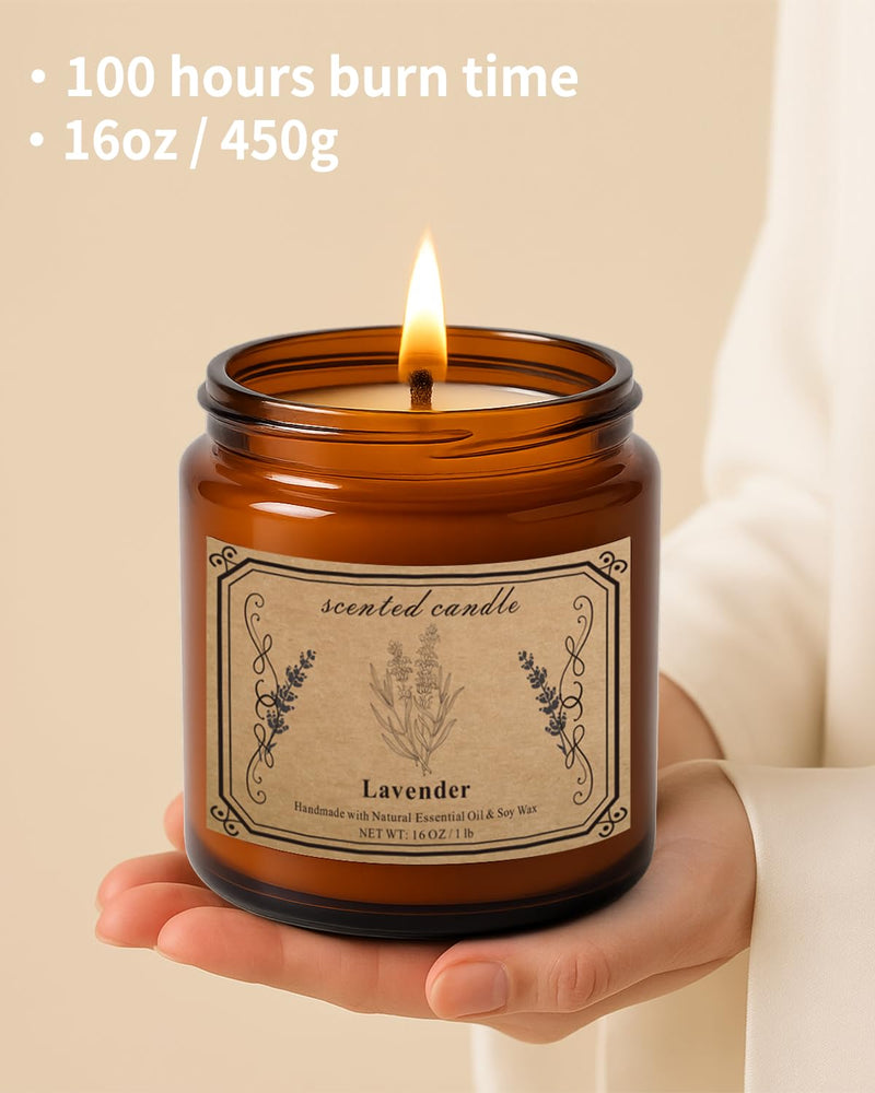 Candles for Home Scented – 16oz Lavender Soy Wax Candle, 100 Hour Burn Time, Aromatherapy Gift