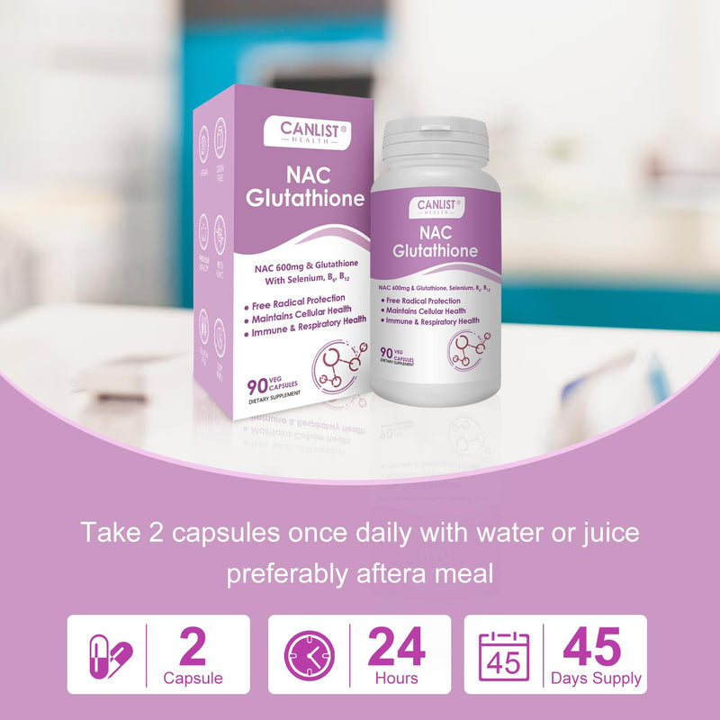 CANLIST NAC Supplement – NAC 600mg + Glutathione 400mg | Liver Health, Detox, 90 Veggie Capsules