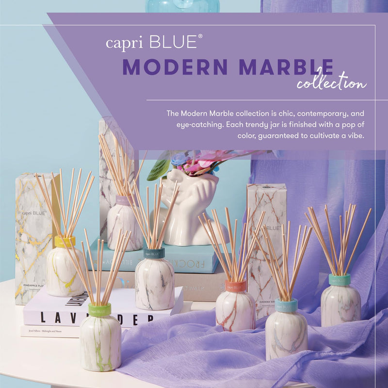 Capri Blue Modern Marble Reed Diffuser Set – Pineapple Flower 5.7 oz | Luxury Home Fragrance
