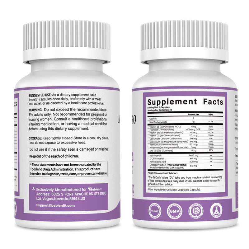 13-in-1 Myo-Inositol & D-Chiro Inositol for Women – PCOS, Hormonal Balance, 40:1 Ratio, 120 Veg Caps