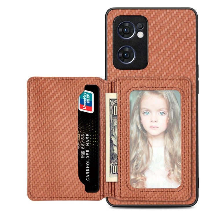 Carbon Fiber Magnetic Card Bag Phone Case, For OPPO Find X6, For OPPO Reno5 5G, For OPPO Reno7 5G, For OPPO Reno8 T 4G - InStock