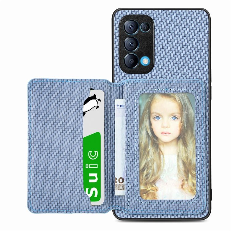 Carbon Fiber Magnetic Card Bag Phone Case, For OPPO Find X6, For OPPO Reno5 5G, For OPPO Reno7 5G, For OPPO Reno8 T 4G - InStock