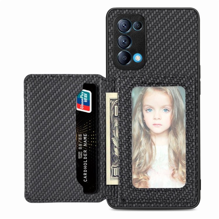 Carbon Fiber Magnetic Card Bag Phone Case, For OPPO Find X6, For OPPO Reno5 5G, For OPPO Reno7 5G, For OPPO Reno8 T 4G - InStock