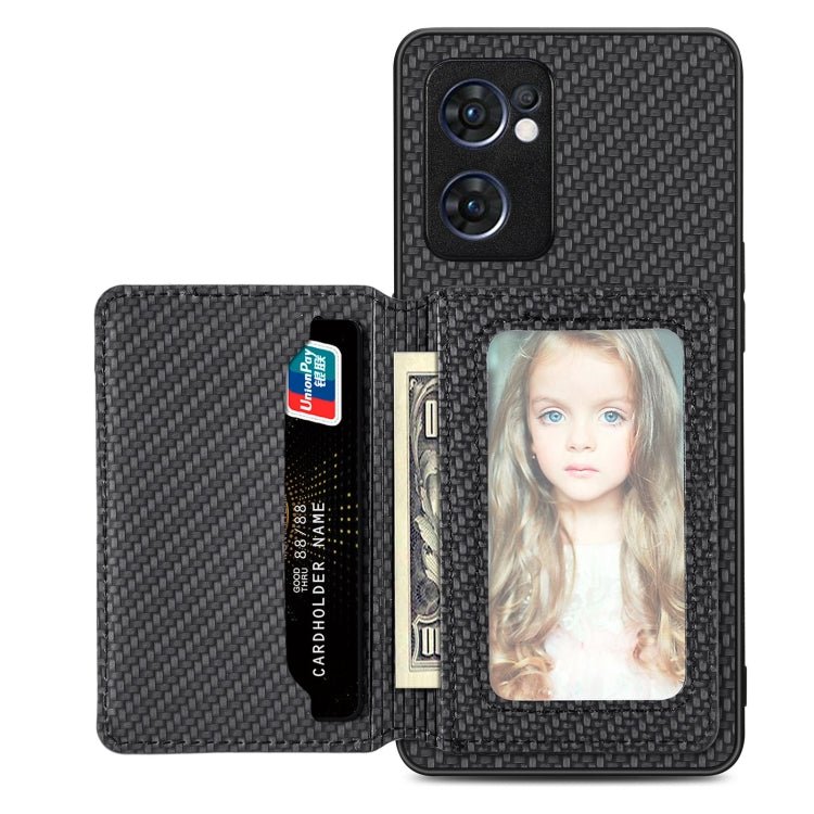 Carbon Fiber Magnetic Card Bag Phone Case, For OPPO Find X6, For OPPO Reno5 5G, For OPPO Reno7 5G, For OPPO Reno8 T 4G - InStock