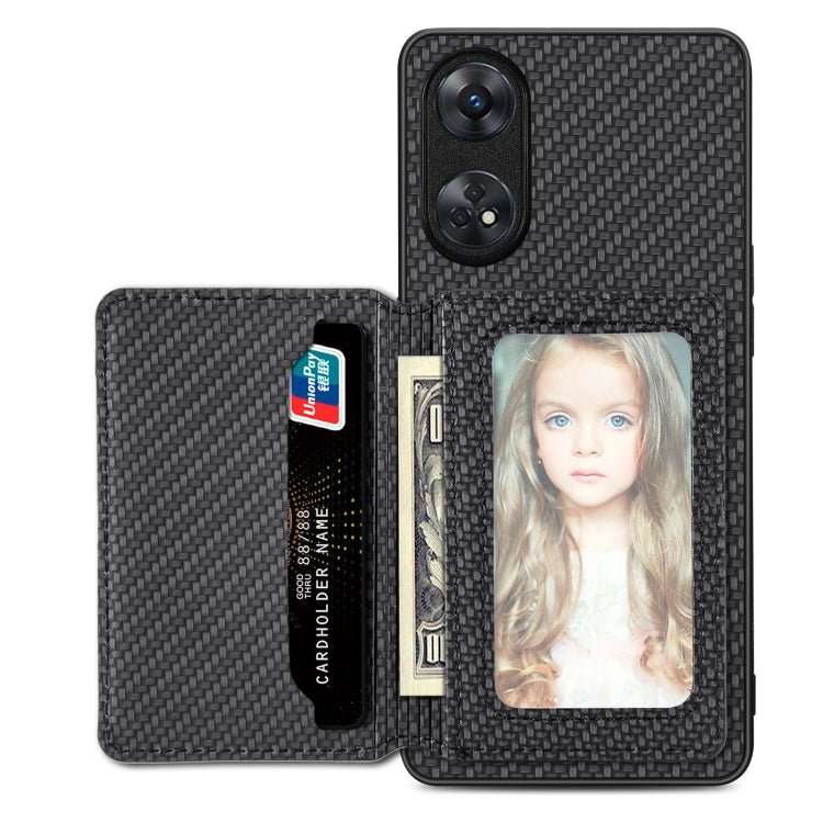 Carbon Fiber Magnetic Card Bag Phone Case, For OPPO Find X6, For OPPO Reno5 5G, For OPPO Reno7 5G, For OPPO Reno8 T 4G - InStock