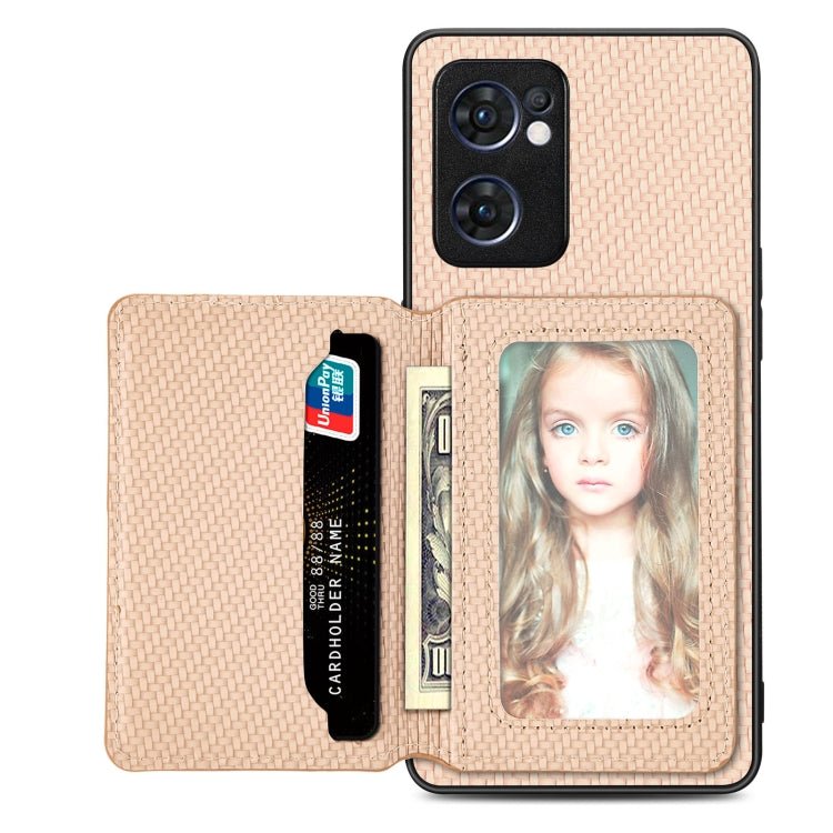 Carbon Fiber Magnetic Card Bag Phone Case, For OPPO Find X6, For OPPO Reno5 5G, For OPPO Reno7 5G, For OPPO Reno8 T 4G - InStock