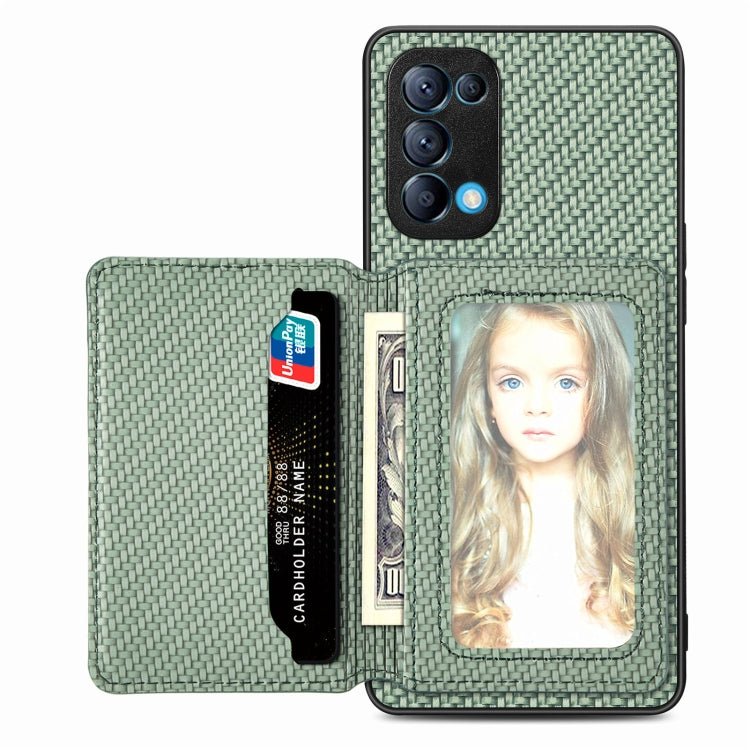 Carbon Fiber Magnetic Card Bag Phone Case, For OPPO Find X6, For OPPO Reno5 5G, For OPPO Reno7 5G, For OPPO Reno8 T 4G - InStock