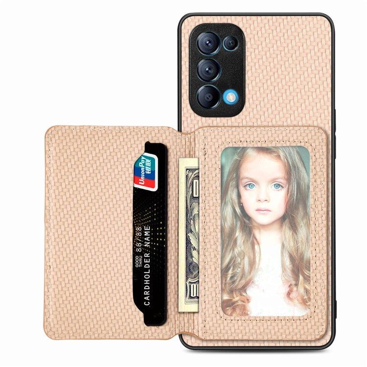 Carbon Fiber Magnetic Card Bag Phone Case, For OPPO Find X6, For OPPO Reno5 5G, For OPPO Reno7 5G, For OPPO Reno8 T 4G - InStock