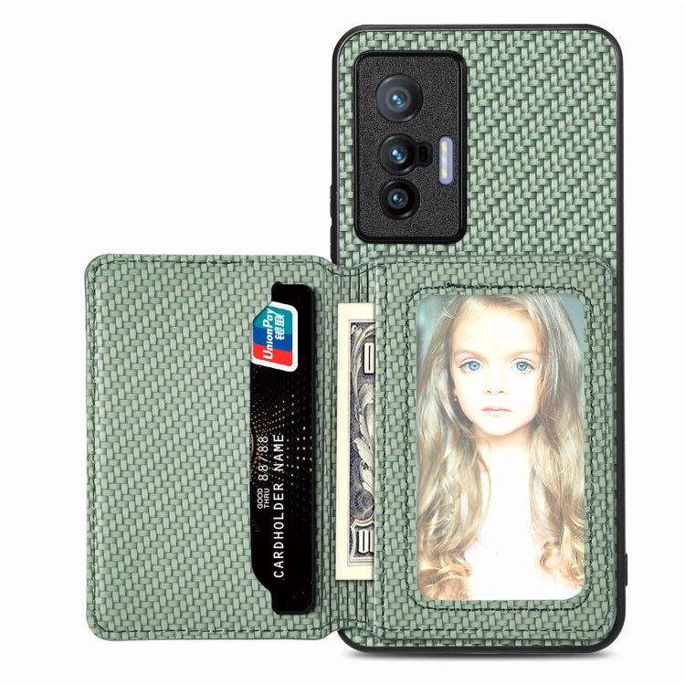 Carbon Fiber Magnetic Card Bag Phone Case, For vivo X70, For vivo Y16, For vivo Y21, For Xiaomi 13 Lite - InStock