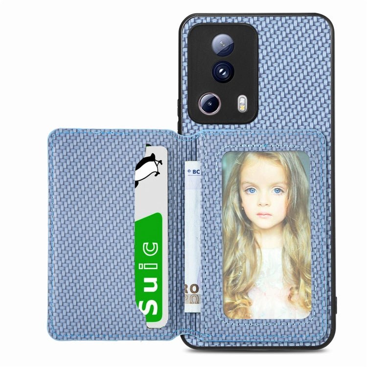 Carbon Fiber Magnetic Card Bag Phone Case, For vivo X70, For vivo Y16, For vivo Y21, For Xiaomi 13 Lite - InStock