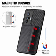 Carbon Fiber Magnetic Card Bag Phone Case, For vivo X70, For vivo Y16, For vivo Y21, For Xiaomi 13 Lite - InStock