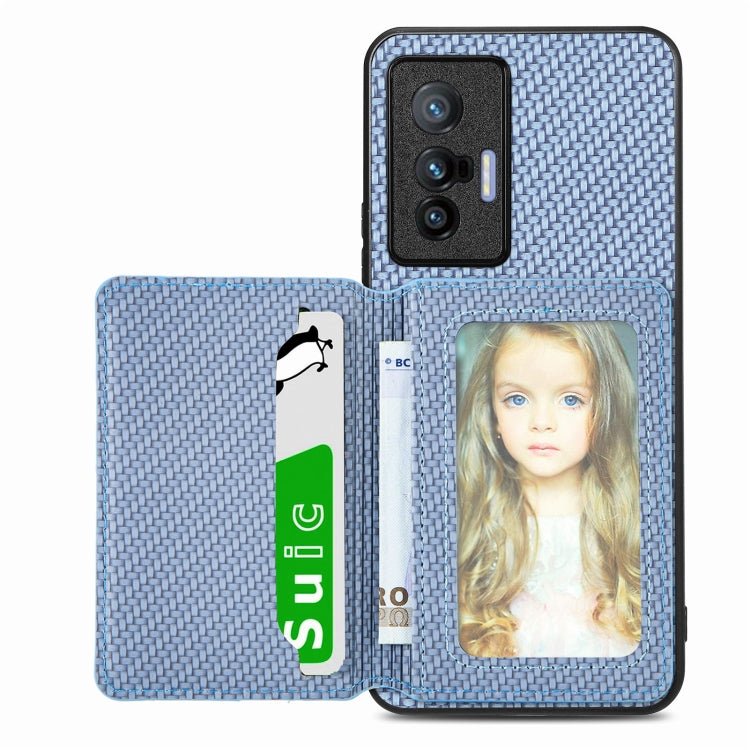 Carbon Fiber Magnetic Card Bag Phone Case, For vivo X70, For vivo Y16, For vivo Y21, For Xiaomi 13 Lite - InStock