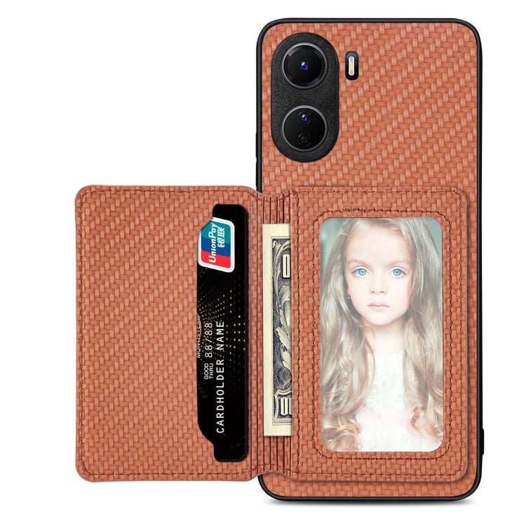 Carbon Fiber Magnetic Card Bag Phone Case, For vivo X70, For vivo Y16, For vivo Y21, For Xiaomi 13 Lite - InStock