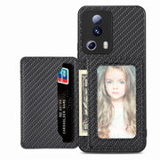 Carbon Fiber Magnetic Card Bag Phone Case, For vivo X70, For vivo Y16, For vivo Y21, For Xiaomi 13 Lite - InStock