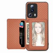 Carbon Fiber Magnetic Card Bag Phone Case, For vivo X70, For vivo Y16, For vivo Y21, For Xiaomi 13 Lite - InStock