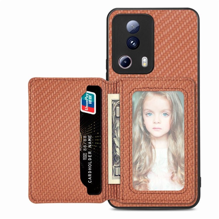 Carbon Fiber Magnetic Card Bag Phone Case, For vivo X70, For vivo Y16, For vivo Y21, For Xiaomi 13 Lite - InStock