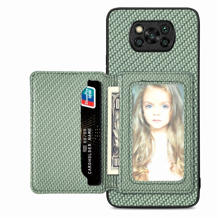 Carbon Fiber Magnetic Card Bag Phone Case, For Xiaomi Mi 11 Lite, For Xiaomi Redmi Note 12 Pro+ 5G Global, For Xiaomi Poco X3 NFC, For Xiaomi Poco X5 Pro - InStock