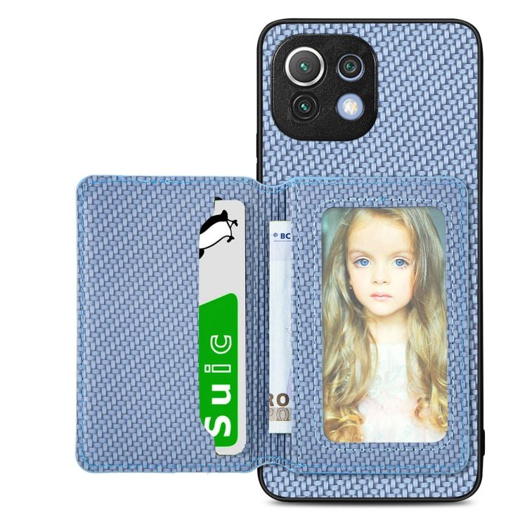 Carbon Fiber Magnetic Card Bag Phone Case, For Xiaomi Mi 11 Lite, For Xiaomi Redmi Note 12 Pro+ 5G Global, For Xiaomi Poco X3 NFC, For Xiaomi Poco X5 Pro - InStock