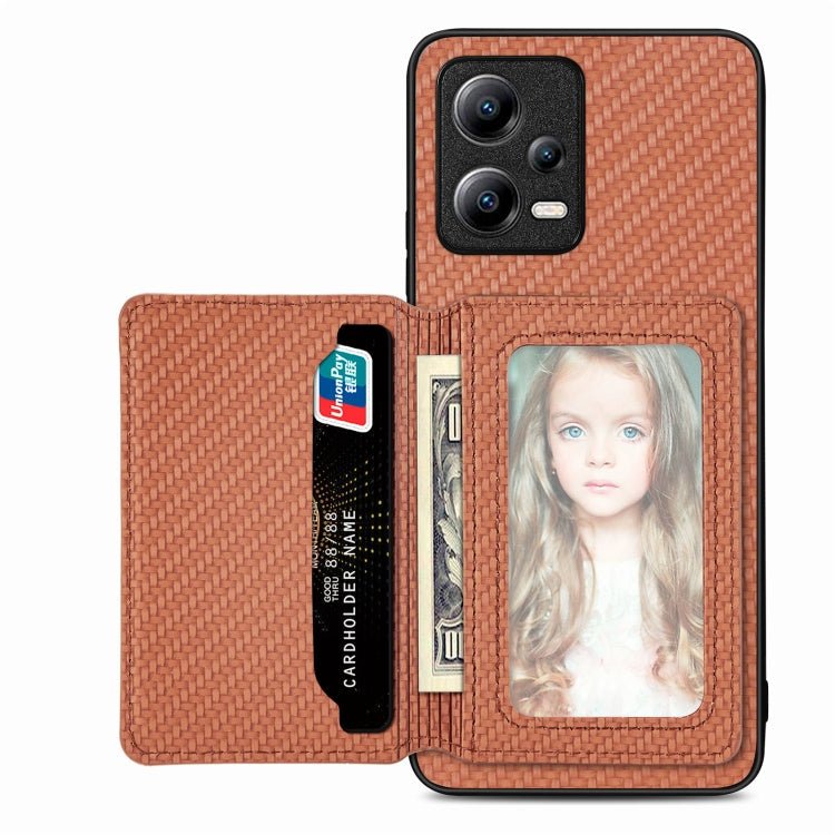 Carbon Fiber Magnetic Card Bag Phone Case, For Xiaomi Mi 11 Lite, For Xiaomi Redmi Note 12 Pro+ 5G Global, For Xiaomi Poco X3 NFC, For Xiaomi Poco X5 Pro - InStock