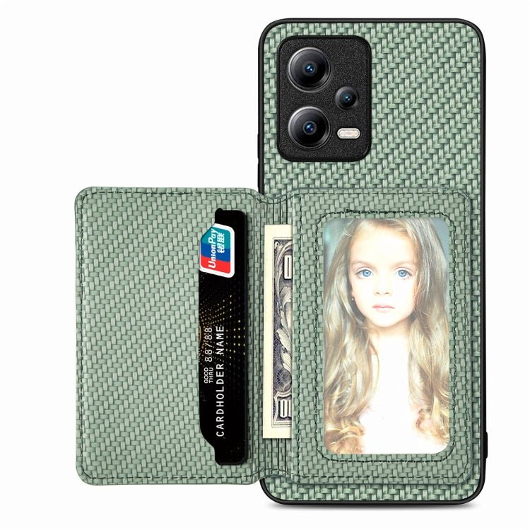 Carbon Fiber Magnetic Card Bag Phone Case, For Xiaomi Mi 11 Lite, For Xiaomi Redmi Note 12 Pro+ 5G Global, For Xiaomi Poco X3 NFC, For Xiaomi Poco X5 Pro - InStock