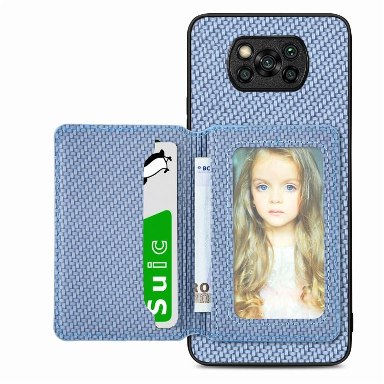 Carbon Fiber Magnetic Card Bag Phone Case, For Xiaomi Mi 11 Lite, For Xiaomi Redmi Note 12 Pro+ 5G Global, For Xiaomi Poco X3 NFC, For Xiaomi Poco X5 Pro - InStock