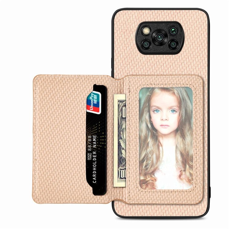 Carbon Fiber Magnetic Card Bag Phone Case, For Xiaomi Mi 11 Lite, For Xiaomi Redmi Note 12 Pro+ 5G Global, For Xiaomi Poco X3 NFC, For Xiaomi Poco X5 Pro - InStock