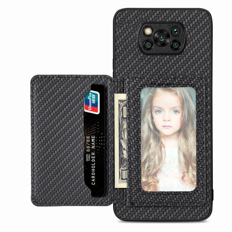 Carbon Fiber Magnetic Card Bag Phone Case, For Xiaomi Mi 11 Lite, For Xiaomi Redmi Note 12 Pro+ 5G Global, For Xiaomi Poco X3 NFC, For Xiaomi Poco X5 Pro - InStock